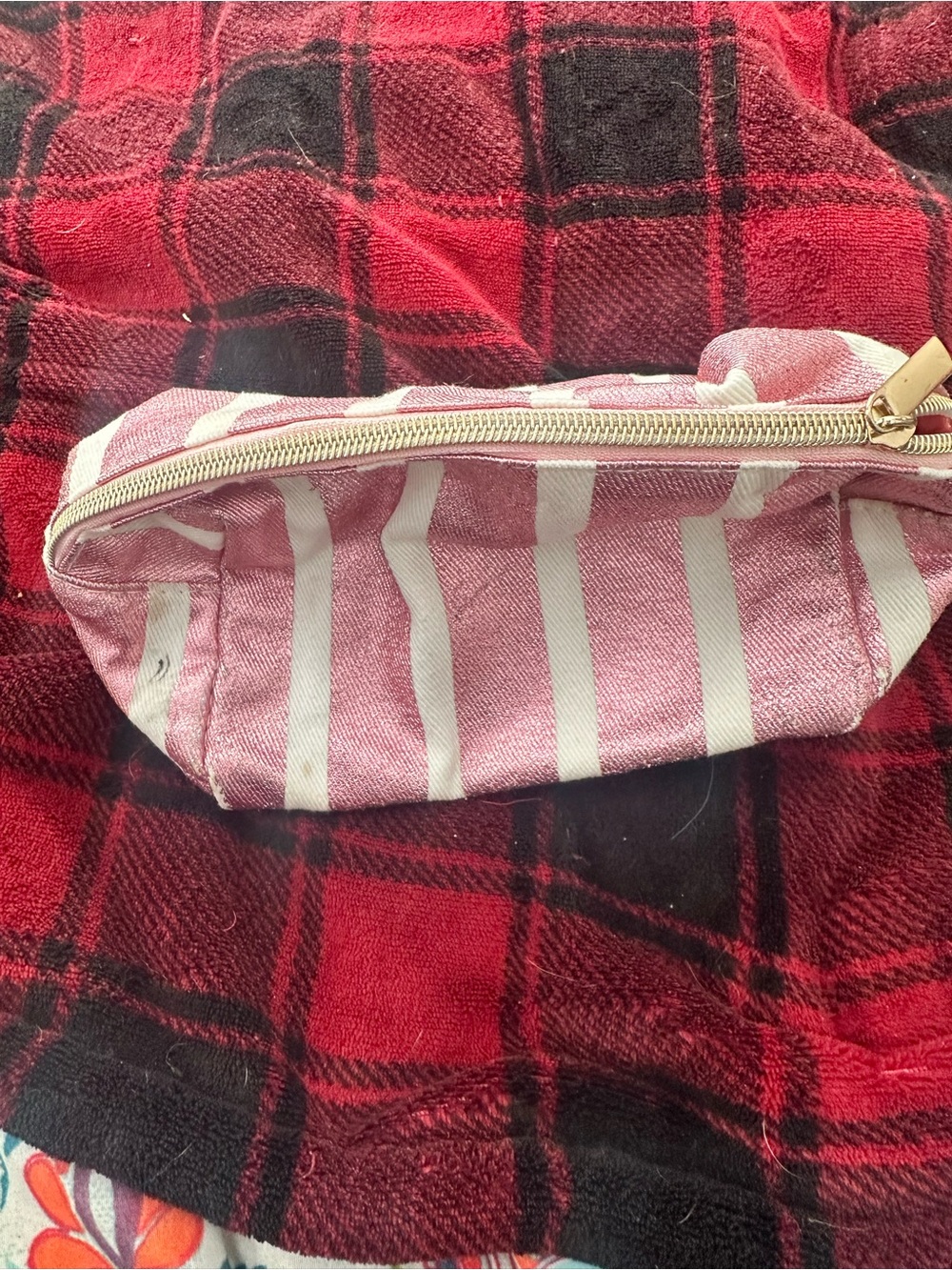Pink and White Striped Zip Pouch